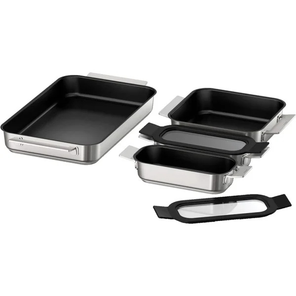 Bosch_Pro_Induction_Flex_Pfannen_Set_HEZ9FF040__4_teilig@@100021658 Bosch Pro Induction Flex Pfannen-Set HEZ9FF040, 4-teilig (edelstahl/schwarz, 1x groß, 1x medium, 2x klein mit Glasdeckel)