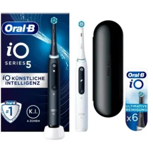 Braun_Oral_B_iO_Series_5_Duo__Elektrische_Zahnb_rste@@100017370 Braun Oral-B iO Series 5 Duo, Elektrische Zahnbürste (schwarz/weiß, Matt Black/Quite White inkl. 2. Handstück)