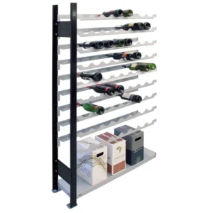 Weinregal Metallregal, Anbauregal, H2300xB1000xT250 mm, 12 Lagerebenen für 96 Flaschen, schwarz/silber