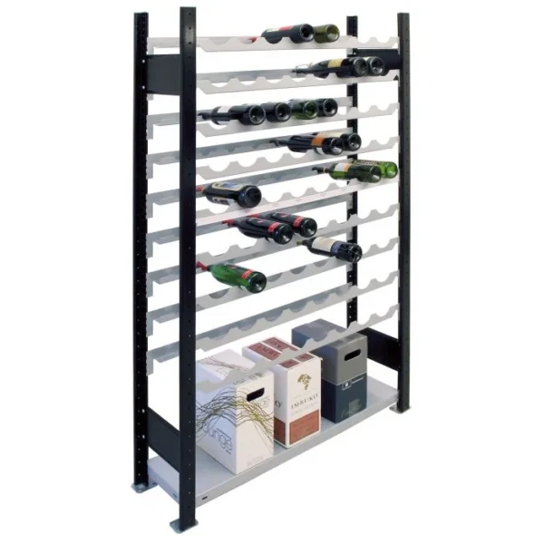 weinregal_boden_050711_1 Weinregal Metallregal, Grundregal, H2300xB1000xT250 mm, 12 Lagerebenen für 96 Flaschen, schwarz/silber